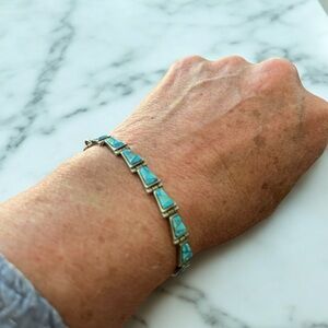Turquoise 925 Sterling Silver Bracelet USA Handmade with Opal Accent